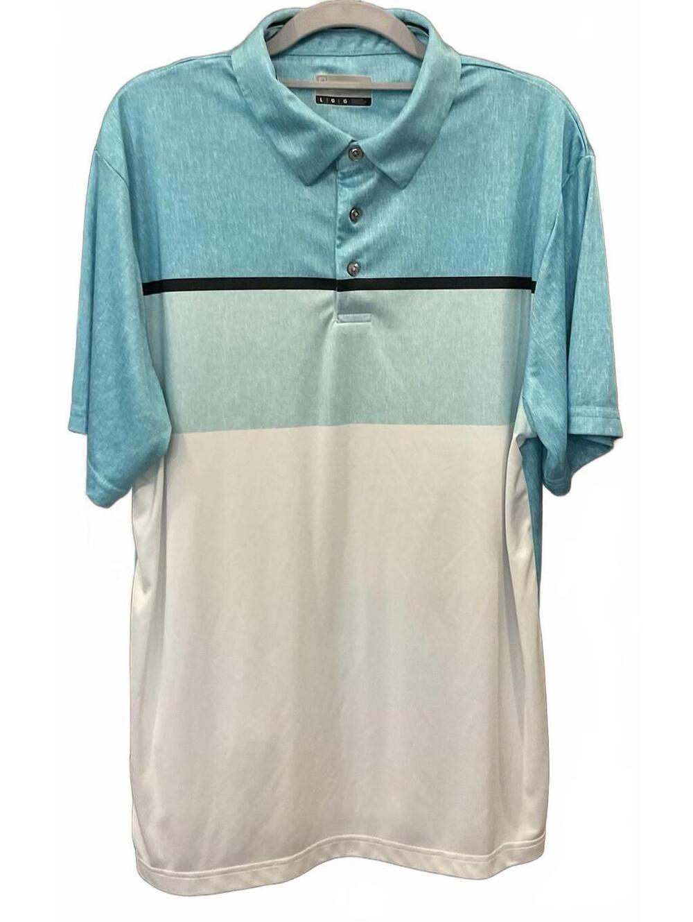 PGA Tour Mens Short Sleeve Polo Shirt Aqua/white Size L